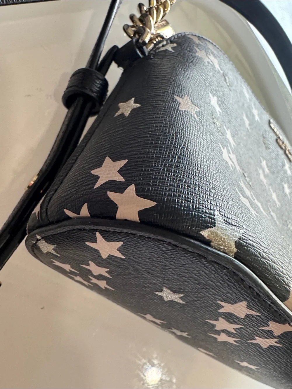 kate spade Black Star Print Dome Crossbody with Gold Chain